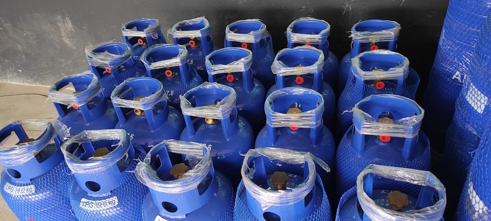 Blue LPG cylinders ready for supply