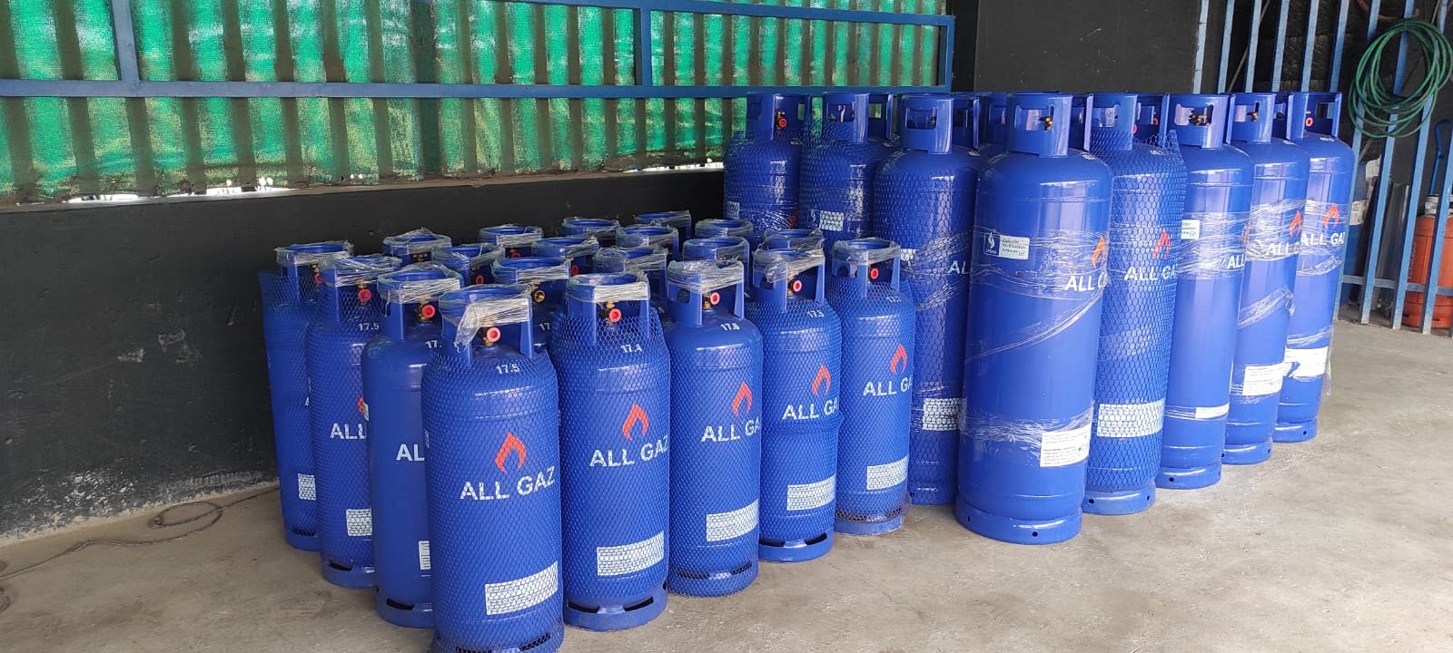 Rows of blue LPG cylinders
